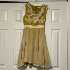 Super cute Waltz mustard yellow skater cocktail party or wedding guest dress
